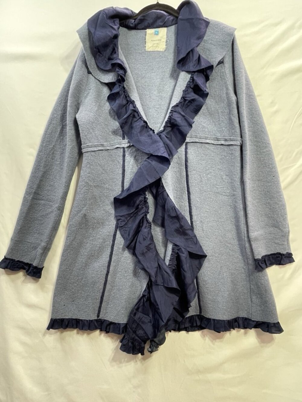 Anthropologie Sparrow Ruffled Women’s Blue Marino Wool Jacket XL